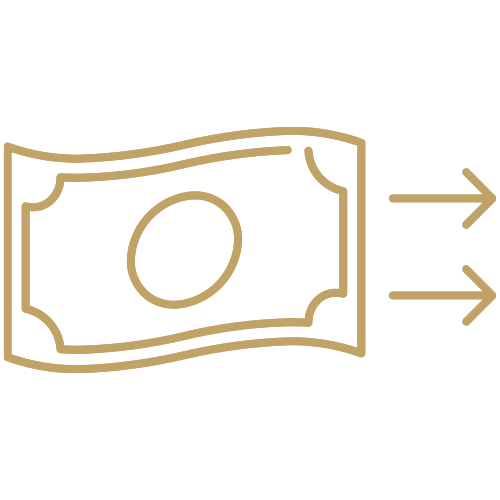 Ikona przedstawia rysunek banknotu z dwiema strzałkami skierowanymi w prawo, symbolizującymi wypływ pieniędzy lub transfer płatności.